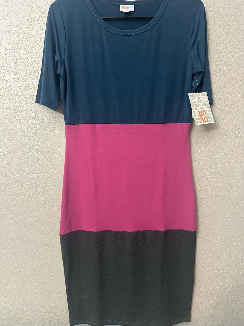 Colorblock Short Sleeve Sheath Dress - Navy, Pink & Charcoal